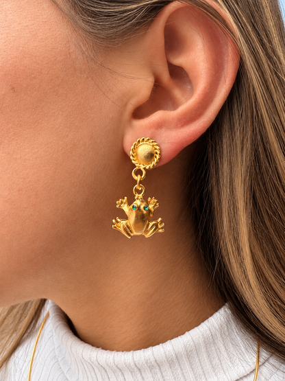 🐸 Aretes Circonita cúbica Rana