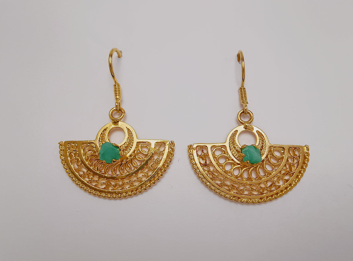 💚 Aretes Filigrana Nariguera abanico cultura Sinú con morralla esmeralda