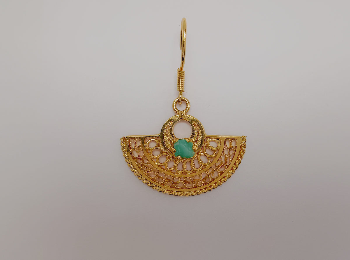 💚 Aretes Filigrana Nariguera abanico cultura Sinú con morralla esmeralda